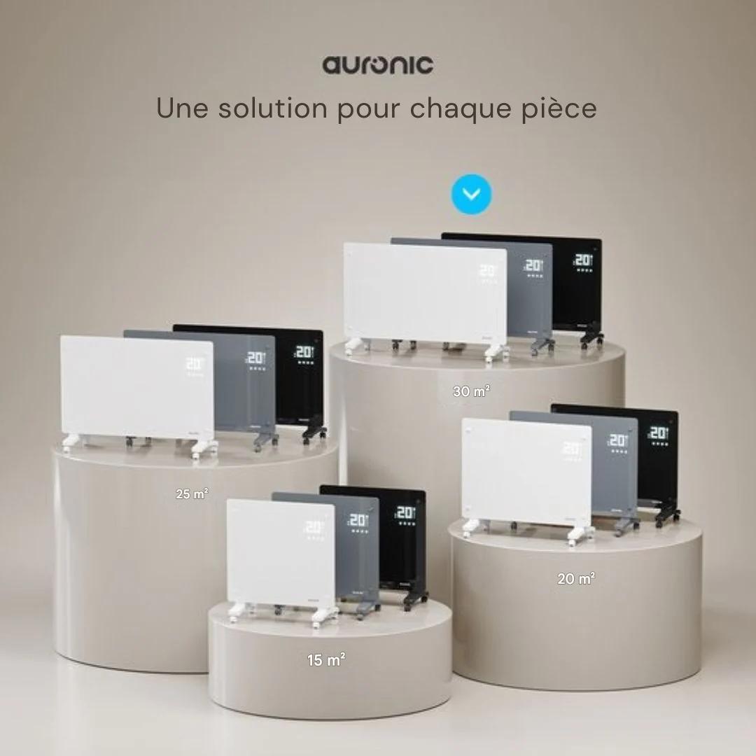 Radiateur électrique - Auronic - à convection avec thermostat et télécommande - Panneau en verre - 2500 W - Noir