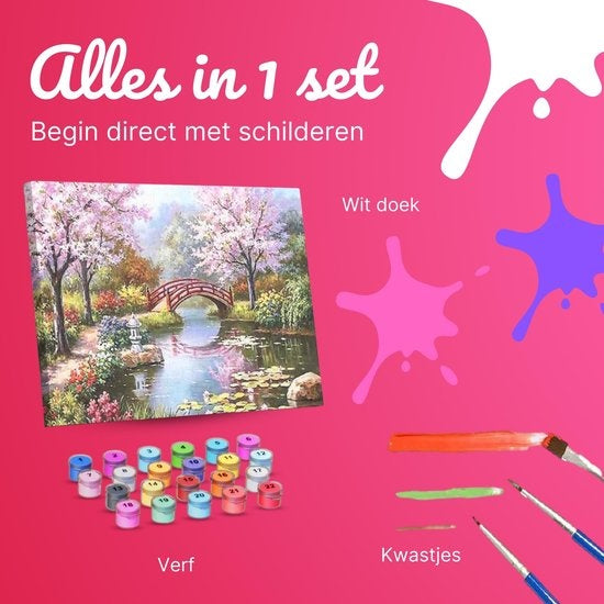Rubye® Painting By Number Adults - Japanese Garden - Pinceaux inclus - Canvas Painting canvas - Colour by Number - 40x50cm