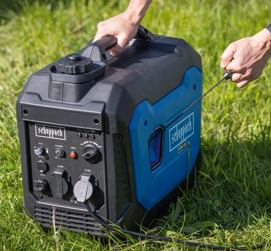 Générateur à essence Scheppach SG3500i - 3 500 W - Générateur à onduleur - 4,8 pk - Générateur avec 2 prises 230 V, 1 prise 12 V et 2 ports USB - Générateur électrique à essence