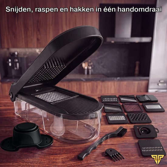 Coupe-légumes Toivo Kitchen - Sans BPA - Multifonction - Mandoline de cuisine 7 en 1 - Manuelle - Accessoires de cuisine - Coupe-légumes - Coupe-oignons - Coupe-légumes en spirale - Coupe-frites - Noir