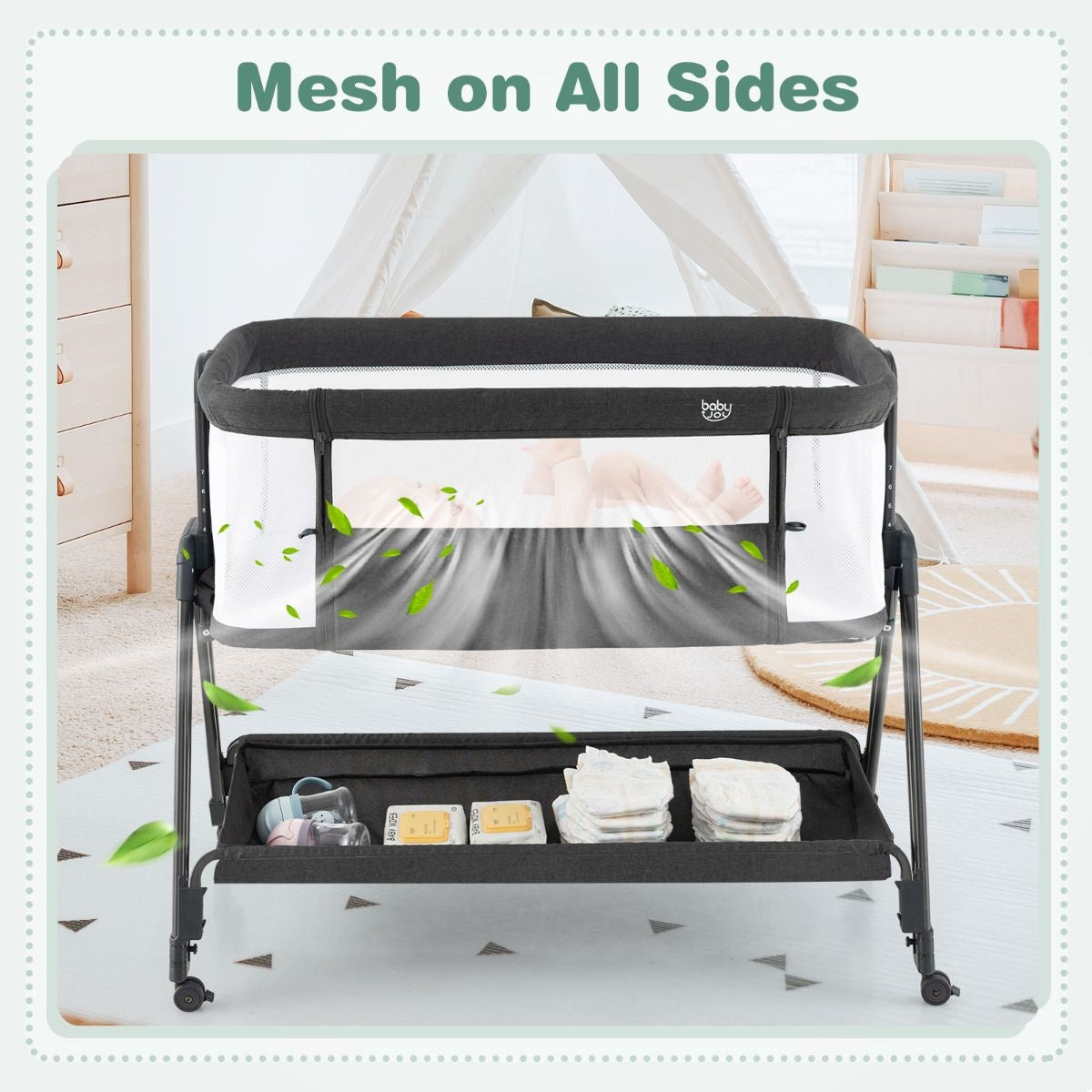 Lit de bébé portable et pliable Lit ajustable avec rangement