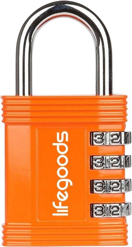 Cadenas LifeGoods - Serrure numérique - 4 chiffres - Résistant aux intempéries - Orange