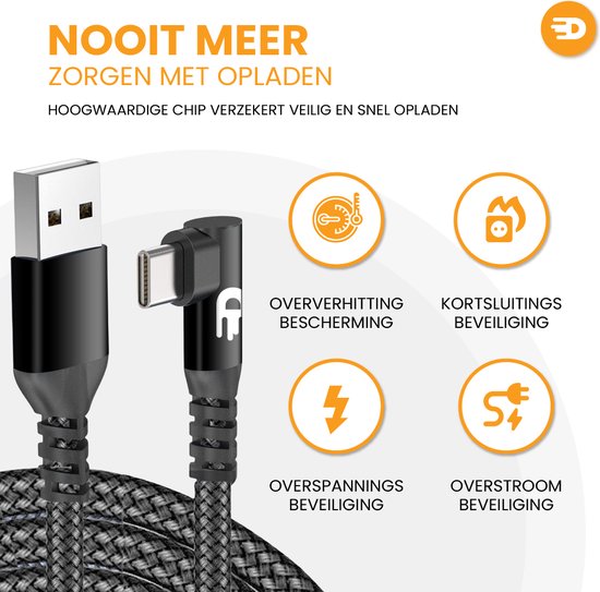Drivv. Câble USB vers USB C - Angulaire - Modèle 2024 - Câble de données et de charge USB C - Charge rapide / charge rapide - 3 mètres - Convient à iPhone 15, Samsung et autres, entre autres - Gris