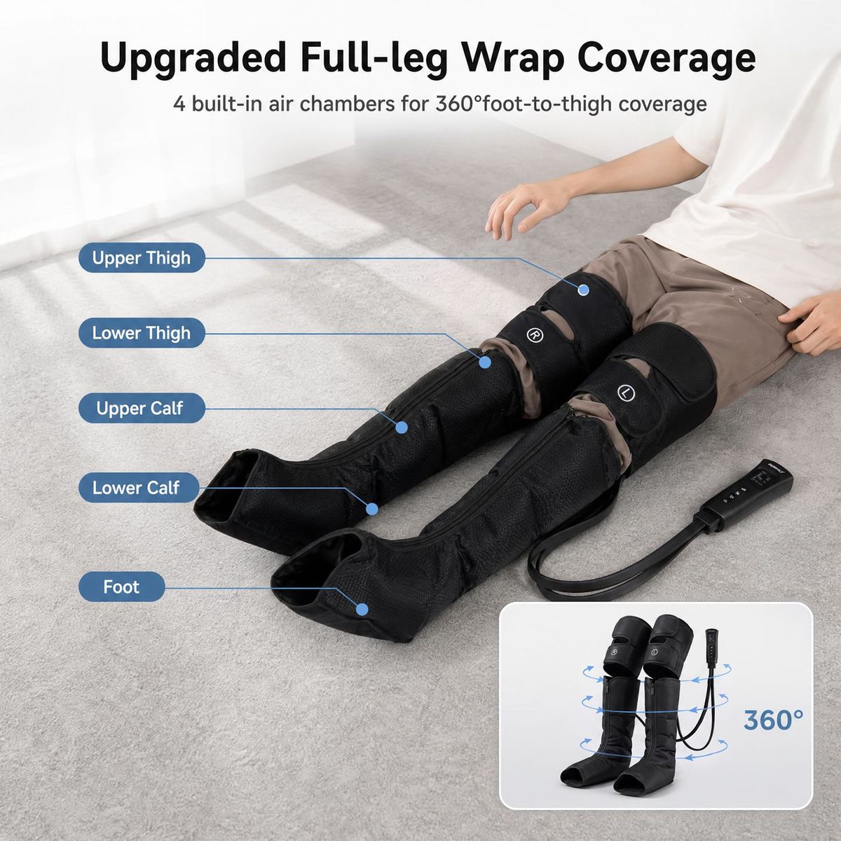 Appareil de massage des jambes Coast - chaleur et compression - 6 modes de massage - noir
