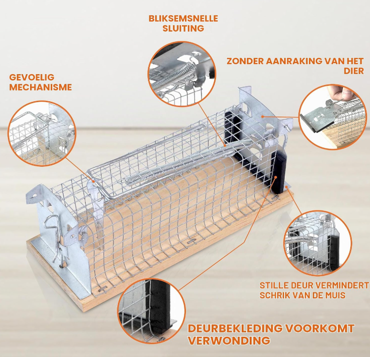 Lot de 4 pièges à souris vivantes Rapizz - Bois - 15,4 x 6,3 x 7,4 cm - Gant d'hygiène inclus