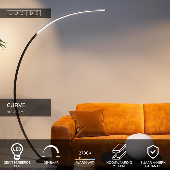 Lucide CURVE - Lampe arquée - LED à intensité variable - 1x15 W 2700 K - Noir