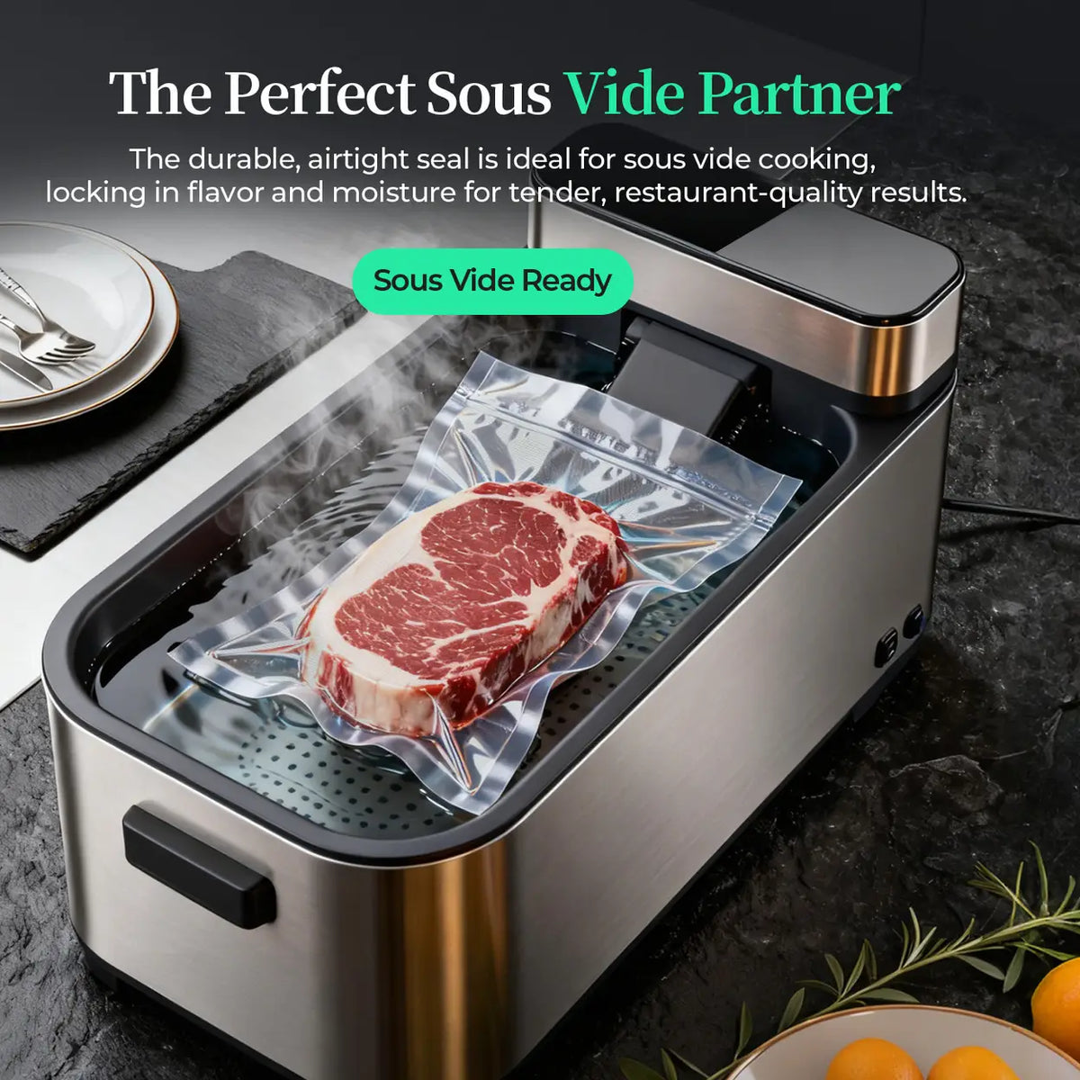 Machine sous vide ATSHARK 5-en-1 – Écran tactile haute pression, rapide et pratique, 50 sachets sous vide inclus, idéale pour la conservation des aliments à la maison, blanche, VS6621