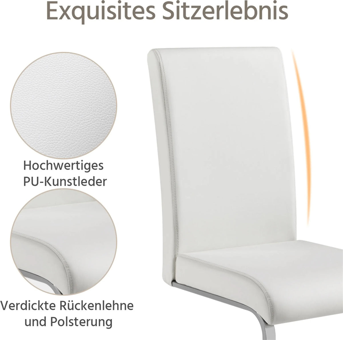 Yaheetech Lot de 2 chaises de salle à manger à pied en porte-à-faux – Simili cuir blanc avec structure métallique – Capacité de charge de 135 kg