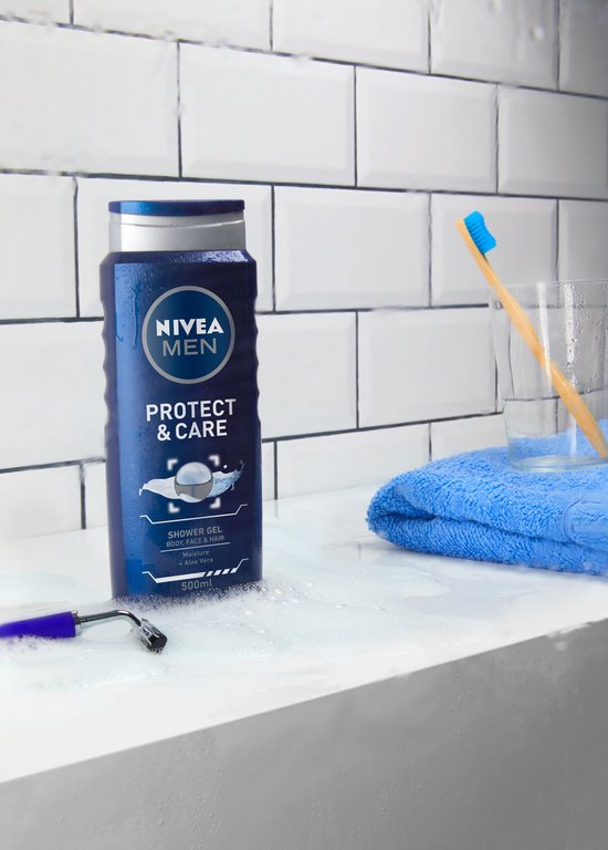 NIVEA MEN Protect & Care Gel Douche - Gel Douche 3 en 1 avec Aloe Vera - Shampooing - 500ml