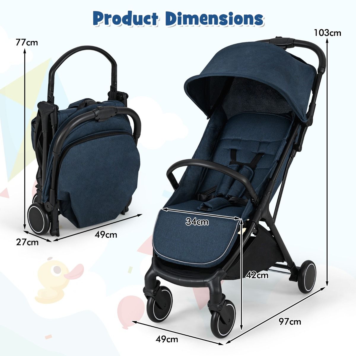Poussette Coast - légère et compacte - pliable d'une seule main - bleu foncé