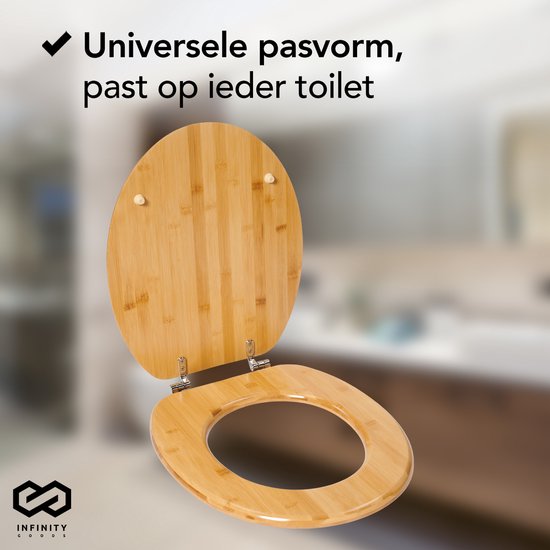 Infinity Goods Bamboo Toilet Seat Emmy - Siège de toilette avec couvercle - Charnières en acier inoxydable - Quincaillerie de fixation incluse