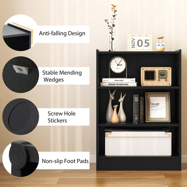 Coast Open Bookcase Noir avec étagères coulissantes 49.53x30.48x74.93cm