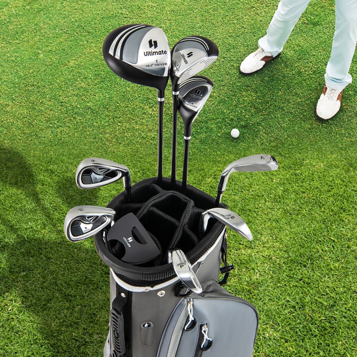 Set de golf Coast pour homme - 9 pièces - Pour droitiers - Housse de pluie incluse - Gris