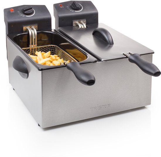 Friteuse Tristar 6 litres - FR-6937 - Friteuse double 2 x 1 800 W - Cuves à commande indépendante, zone froide - Acier inoxydable