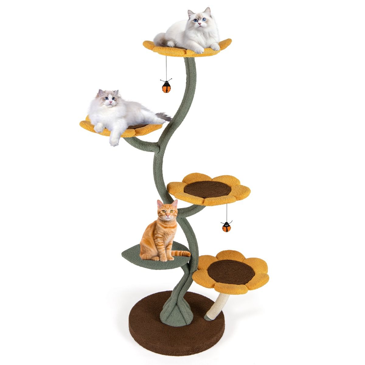 Arbre à chat Coast - motif tournesol - 5 plateformes - jaune, marron et vert - 175 cm