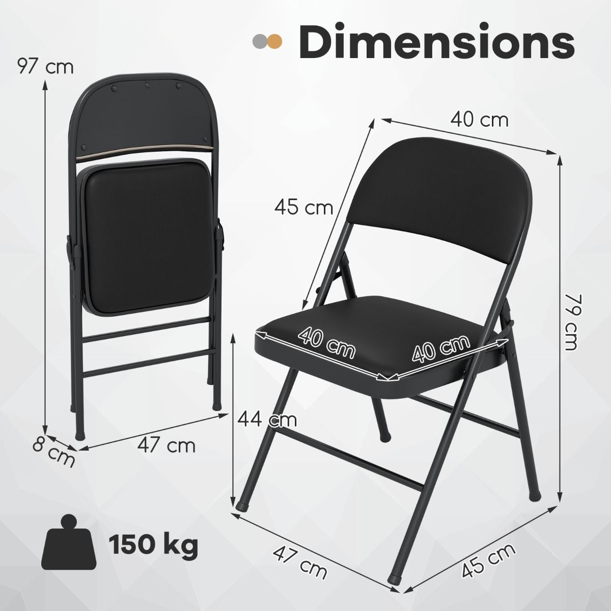 Ensemble de 2 chaises pliantes Coast - structure en métal - revêtement en simili cuir - noir