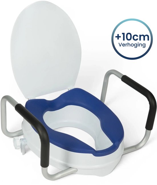 Rehausseur de WC Truesafe 10 cm - Taille universelle - Avec accoudoir et couvercle - Siège de WC surélevé - Coussin d'assise ergonomique - Rehausseur pour adultes et seniors