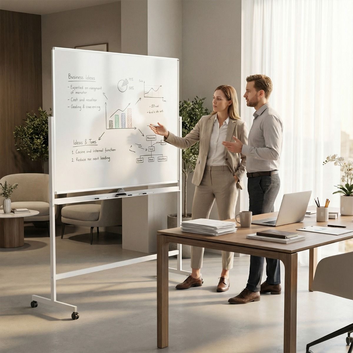 Tableau blanc mobile Coast - Tableau magnétique double face - Hauteur réglable - Avec roulettes - Blanc 150 x 120 cm
