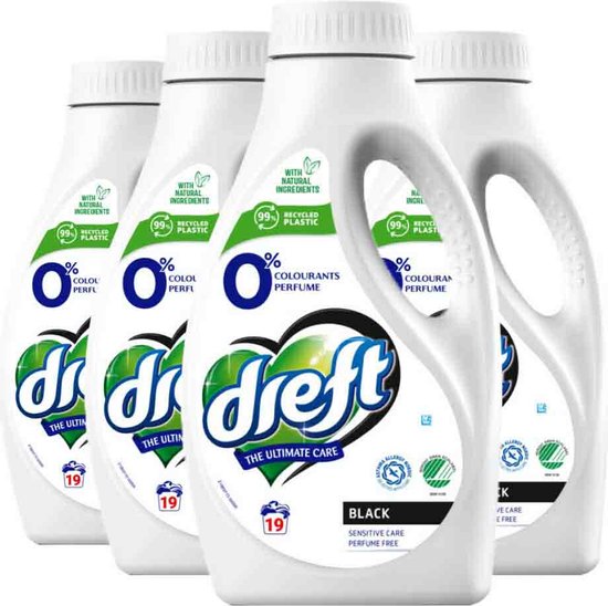 Dreft - Lessive liquide 0 % pour linge foncé, 19 lavages - 4 x 988 ml - Lot économique