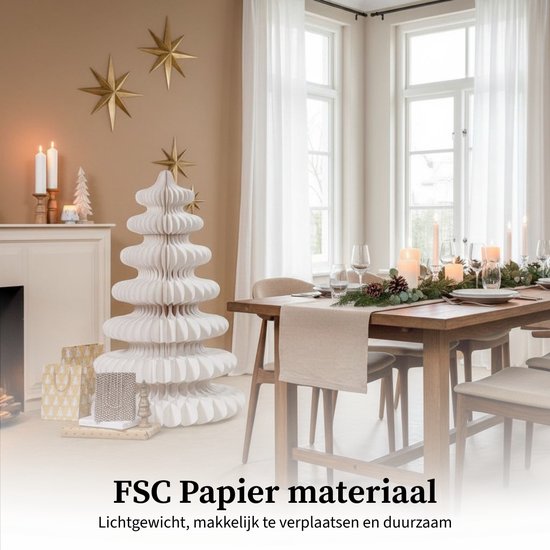 Mica Decorations Sapin de Noël en papier - Sapin de Noël artificiel pliable - H 152 x Ø 104 cm - Décoration de Noël - 100 % FSC - Blanc