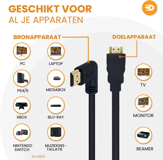 Drivv. Câble HDMI 2.1 - coudé - Ultra HD 8K - HDMI vers HDMI - 2 mètres - noir