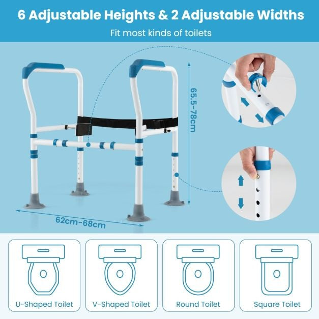 Coast Support de toilette - Réglable dans 6 directions, Antidérapant, Seniors - L 62-68 x H 65,5-78 cm - Acier au carbone/HDPE - Bleu/Blanc