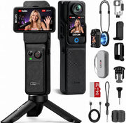Caméra d'action SJCAM C400 4K, autonomie de 7 heures, stabilisation sur 6 axes, caméra de sport avec double écran tactile, étanche jusqu'à 30 mètres, caméra de vlogging avec kit d'accessoires, noire, carte de 64 Go incluse