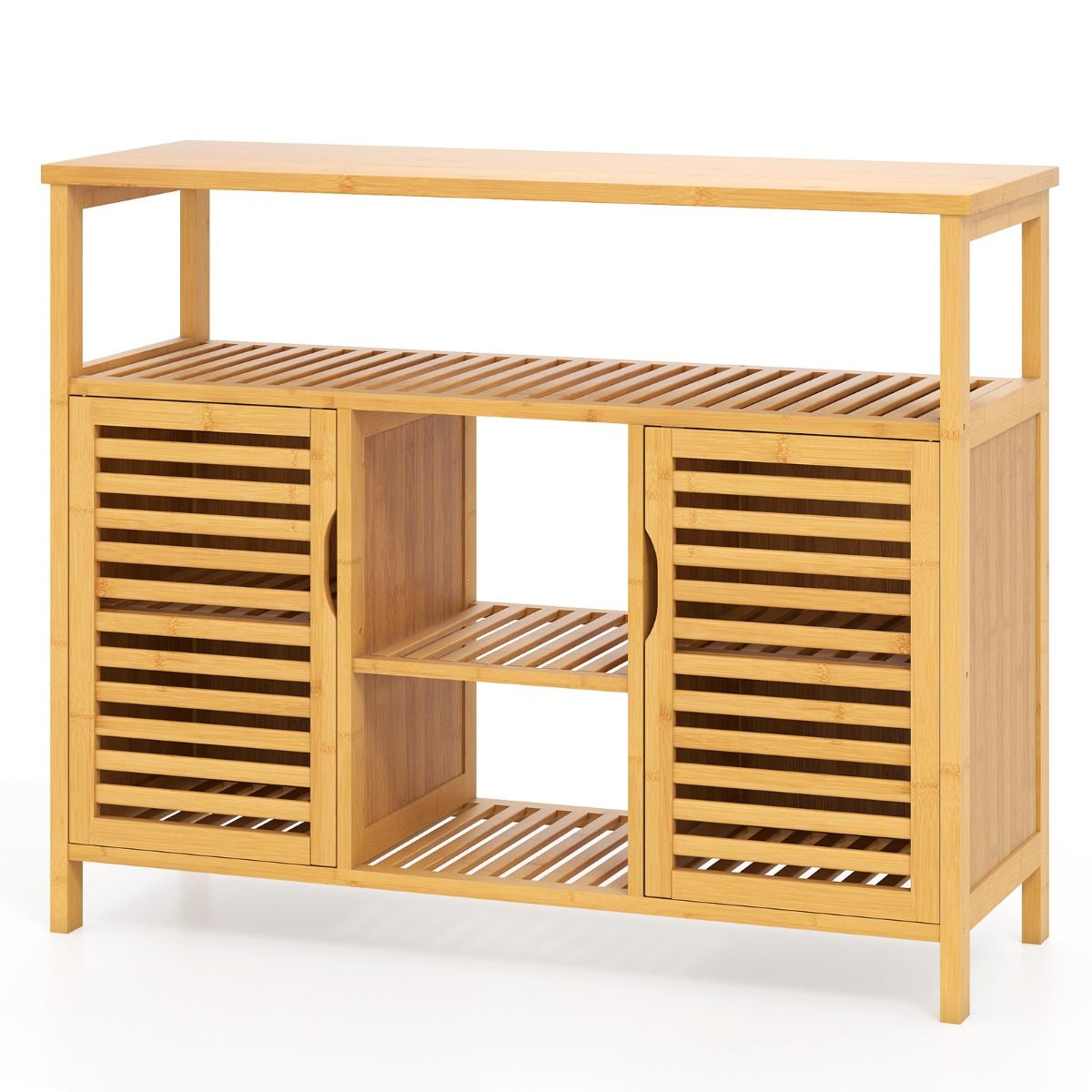 Armoire de salle de bains Coast en bambou - 2 portes - étagères ouvertes - couleur naturelle - 100 x 35 x 80 cm