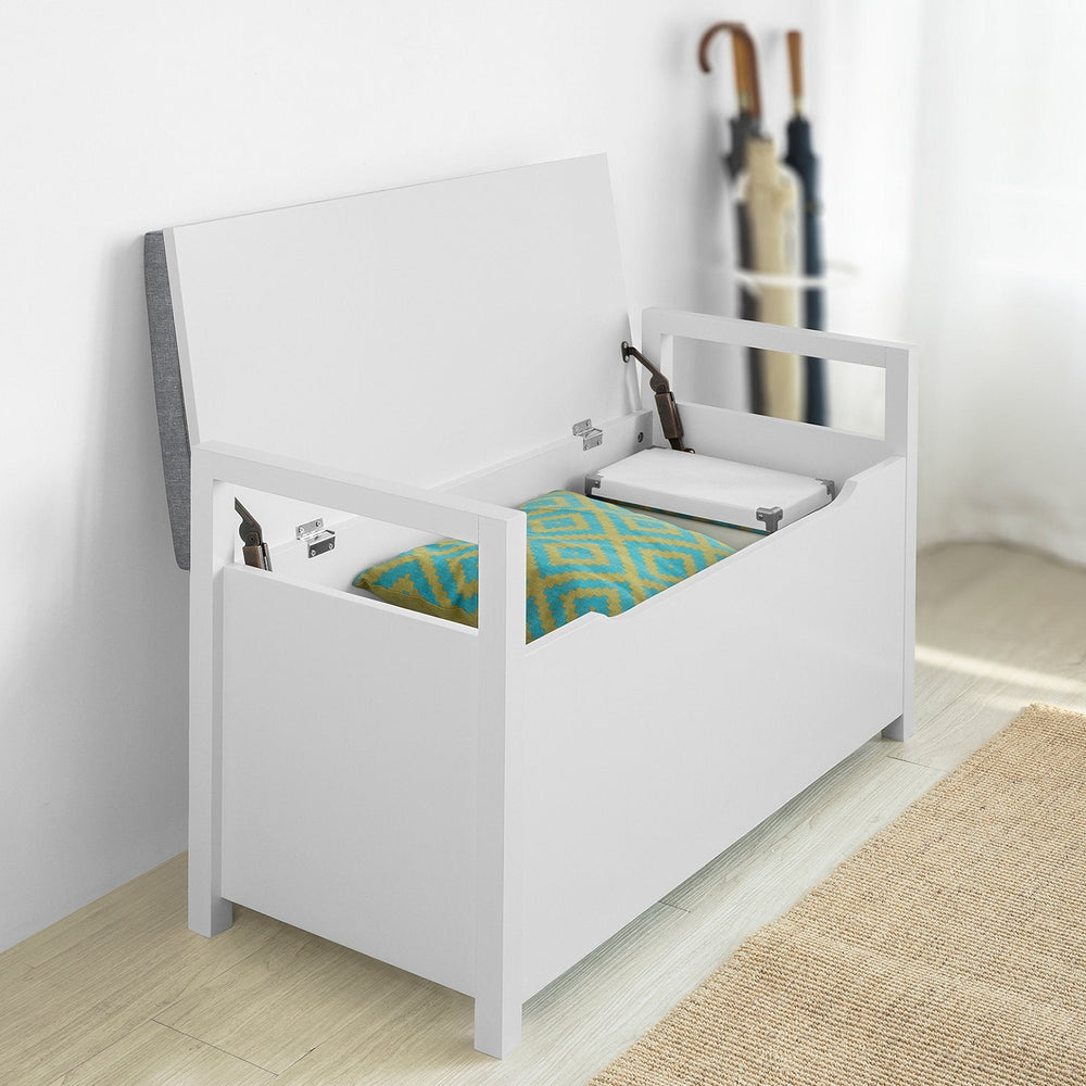 SoBuy FSR76-W Banc coffre avec rangement - Banc à chaussures avec coussin d'assise