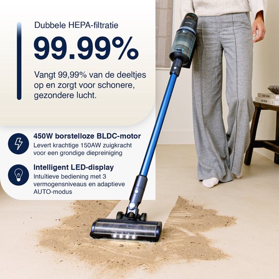 Aspirateur bâton CleanDetect 450W - Dépoussiéreur - Sans fil - 4 accessoires - Aspirateur - Sans sac sur batterie - Samako
