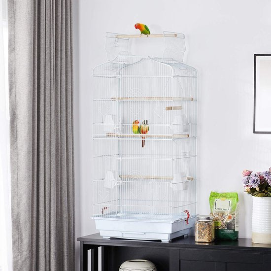 Yaheetech Cage d'oiseau volière cage d'oiseau pour perroquet kit de vagues approx. 46 x 36 x 92 cm blanc