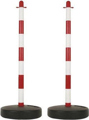 Perel Jeu de poteaux de clôture, pour la délimitation temporaire d'événements, de lieux de restauration et d'espaces publics, avec base remplissable, rouge/blanc, 2 pièces