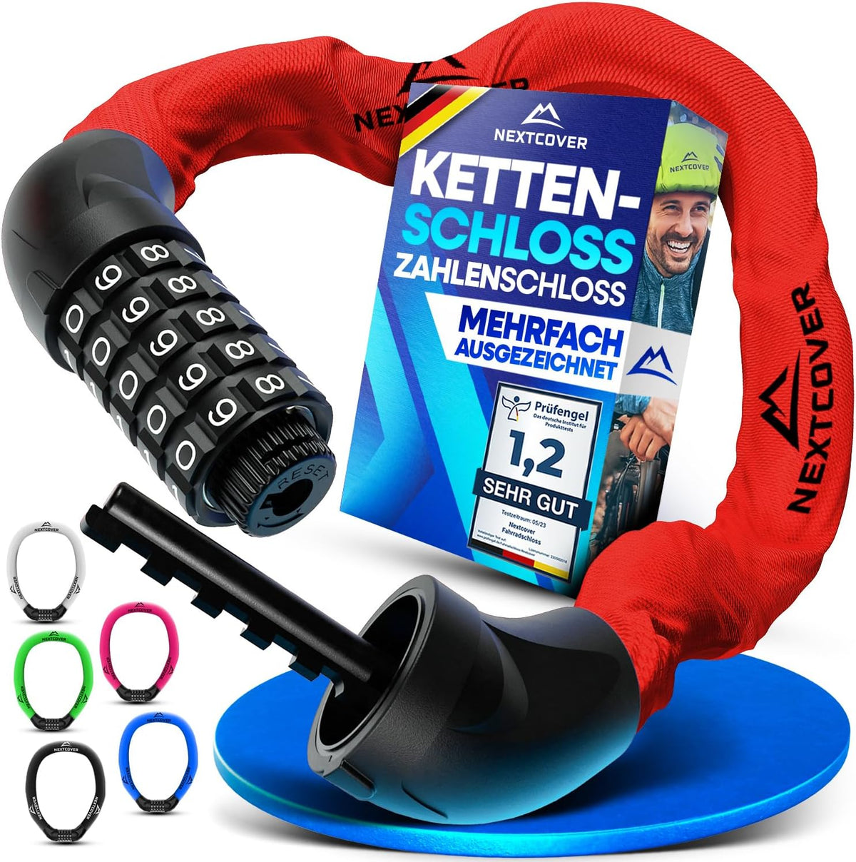 NEXTCOVER® Cadenas pour vélo LockOne avec clé - haute sécurité - robuste et durable - 3 clés - Rouge
