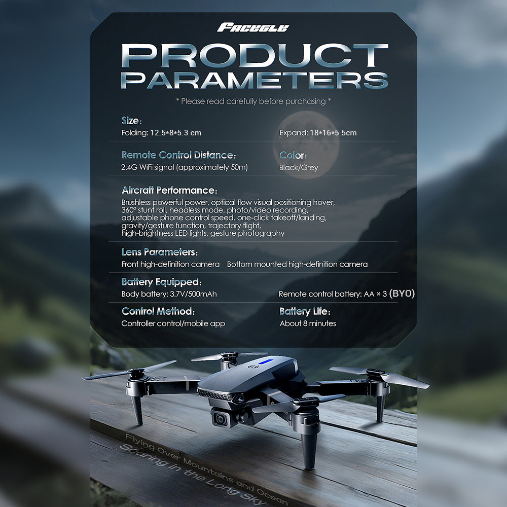 Drone jouet FACEGLE E88 - Quadricoptère pliable - Double caméra haute définition