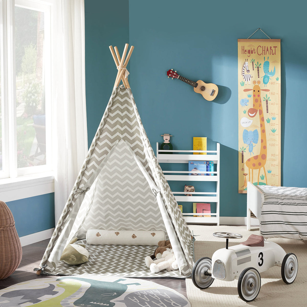 SoBuy OSS03 Tente Tipi pour enfants 112 x 112 x 158 cm - Blanc/ Gris