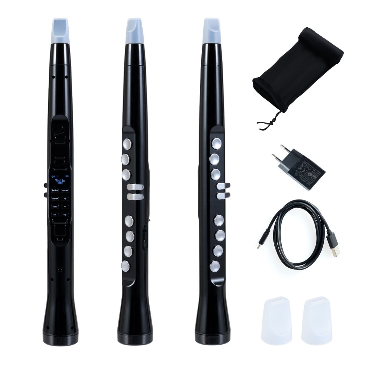Instrument à vent électronique Coast - Saxophone numérique portable - 100 sons - Noir - 4,5 x 42,5 cm