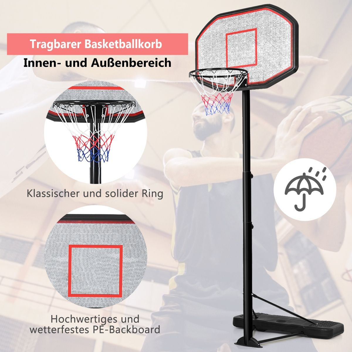 Coast Basketball Pole - anneau de basket avec support - hauteur 220-305 cm - noir