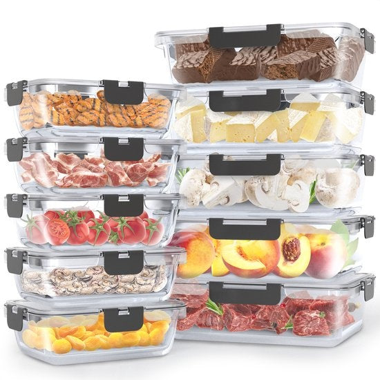 Avalo Plateaux de conservation des aliments en verre - Plateaux de préparation des repas - Plateaux de congélation - Avec couvercle - 10 pièces 1060ml / 370ml