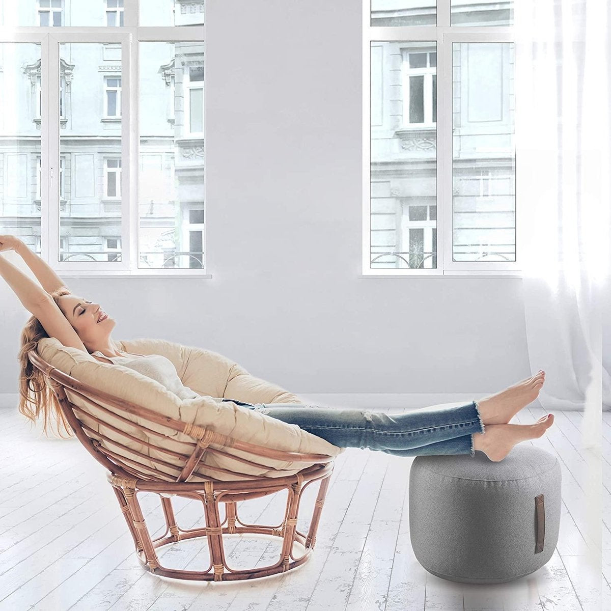 Tabouret en laine - Coninx Footstool Round - 50 x 44CM - Gris clair