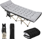 Yaheetech Camping Bed Foldable - Equipé d'un matelas confortable et d'un sac de transport pratique et de compartiments latéraux - Pour le camping et les chambres d'hôtes - Métal noir et tissu 600D Oxford - 191 x 67 x 56 cm