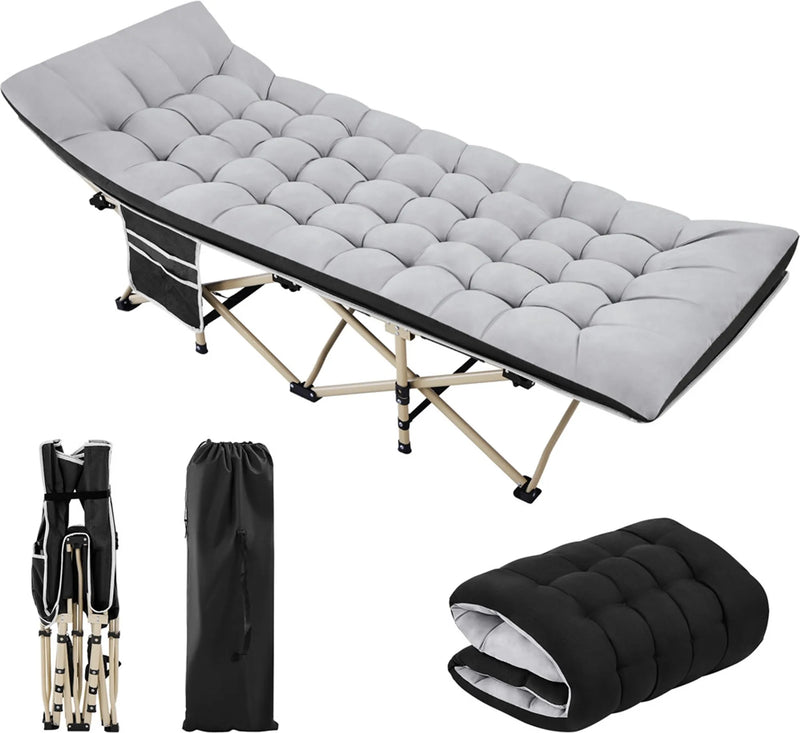 Yaheetech Camping Bed Foldable - Equipé d'un matelas confortable et d'un sac de transport pratique et de compartiments latéraux - Pour le camping et les chambres d'hôtes - Métal noir et tissu 600D Oxford - 191 x 67 x 56 cm