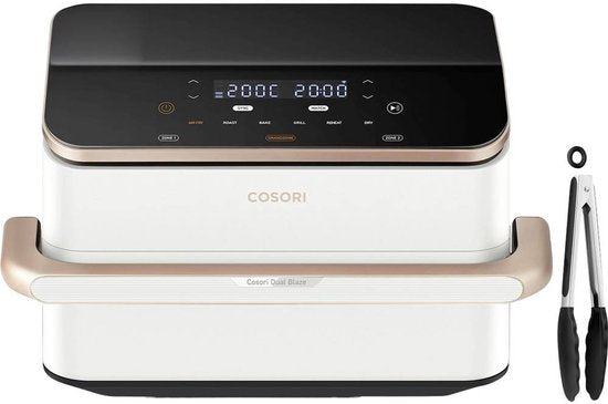 Cosori DualBlaze TwinFry 10 l 2800 W, contrôlé par application, lavable au lave-vaisselle, minuterie numérique, fonction grill, rose doré, blanc