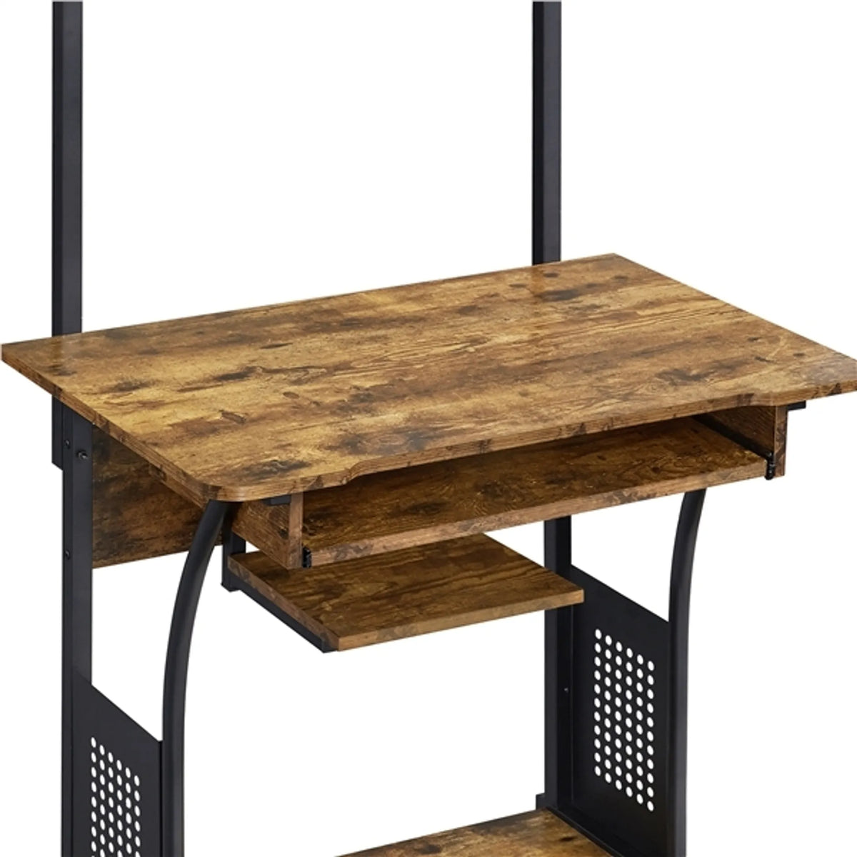 Bureau d'ordinateur Yaheetech avec étagères de rangement et roulettes - 80,5 x 60 x 132 cm - Marron rustique