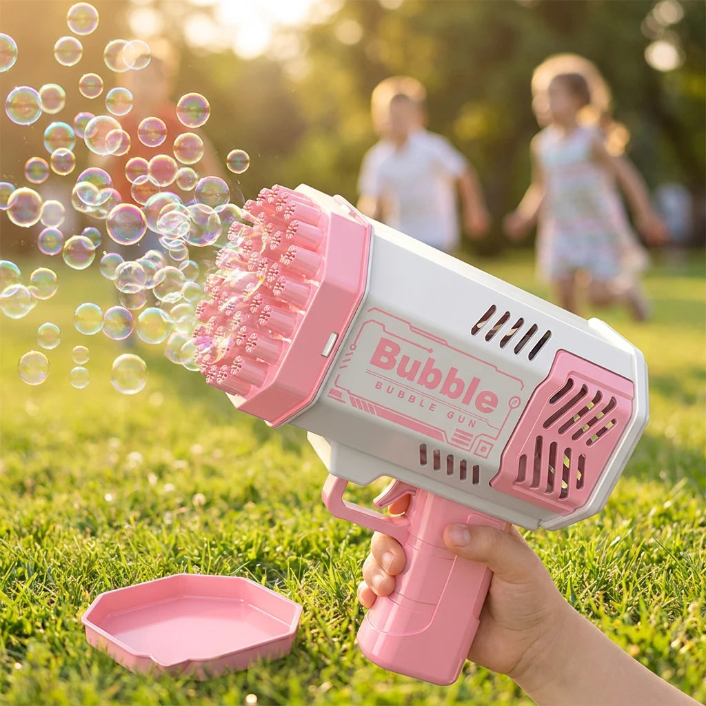 KNYYSECQ : machine à bulles et à mousse pour enfants, avec 40 trous et éclairage - rose et blanc
