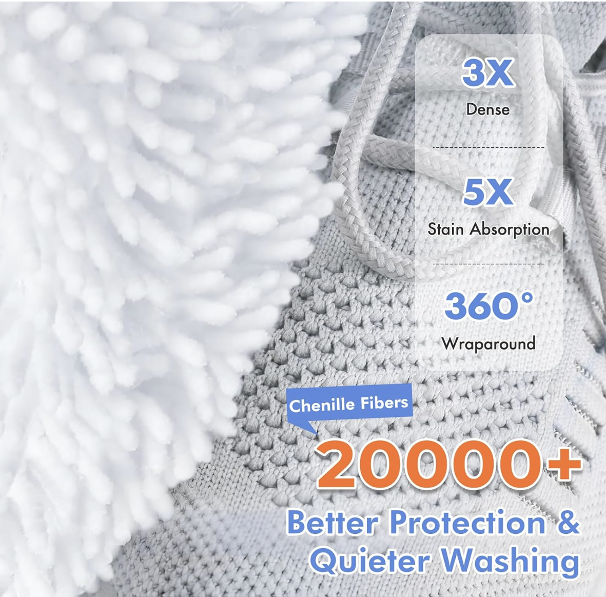 Teletrogy Sac à linge pour chaussures en microfibres chenille - 2 compartiments - fermeture à glissière cachée - 32 x 18 cm - blanc