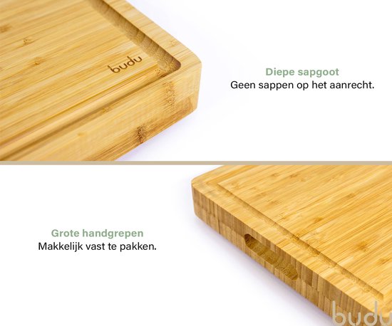 Budu Planche à découper épaisse de luxe - Bambou - 4CM d'épaisseur - Planche à découper en bois - Planches à découper en bois - Planche à découper cadeau - 29.5 x 40 x 4 cm