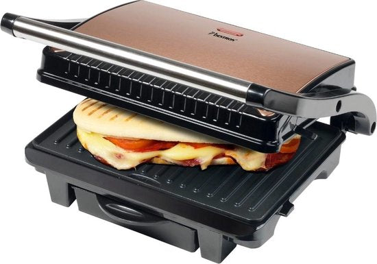 Gril de table Bestron - ASW113CO - 1 000 W - Appareil à croque-monsieur - Surface de cuisson 25 x 17 cm - Cuivre - Garantie 5 ans