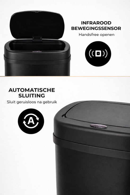 Poubelle Bayt - Poubelle de 50 litres - Poubelle à capteur - Poubelle - Bac à déchets - Métal - Noir