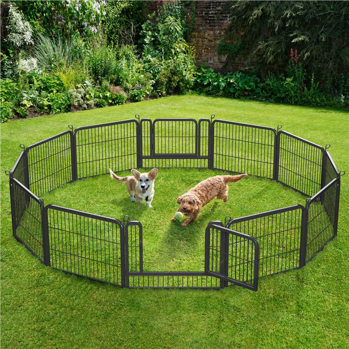 Yaheetech Enclos pour chiots à 2 portes - 12 panneaux de 80 x 60 cm - Pliable - Noir