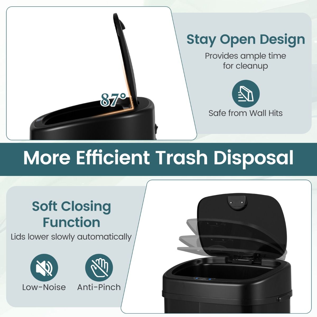 Poubelle Coast Sensor - conception à deux compartiments - tri sélectif automatique - noir - 68 litres